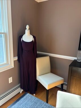 Women's Sleeveless Maxi Cardigan/ Tank Top with Matching Wide Leg  - Deep Plum